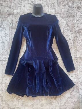 Needle & Thread Navy Velvet Dress with Crew Neck